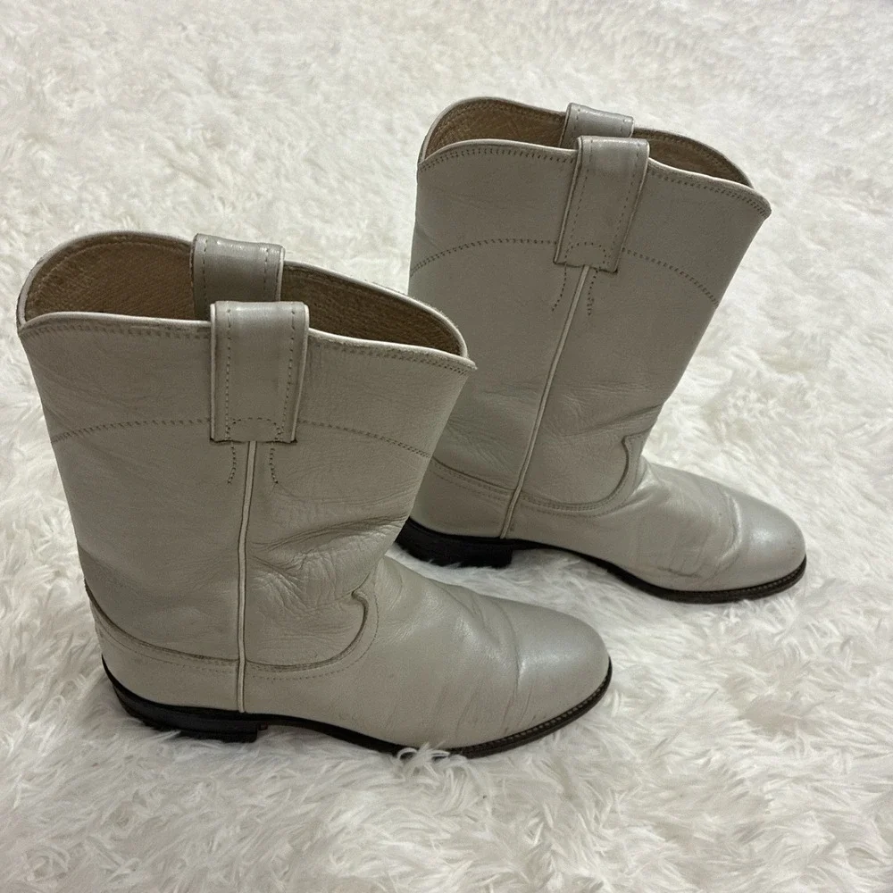 Vintage women's Justin metallic gray leather roper cowboy boots Size 6 - Picture 5 of 7